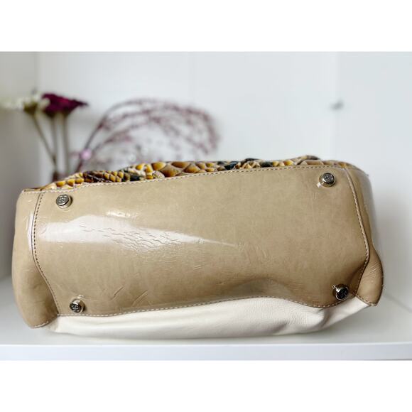 Cromia Genuine Tan Leather and Snakeskin Animal Print Hobo Purse Handbag - Picture 8 of 15